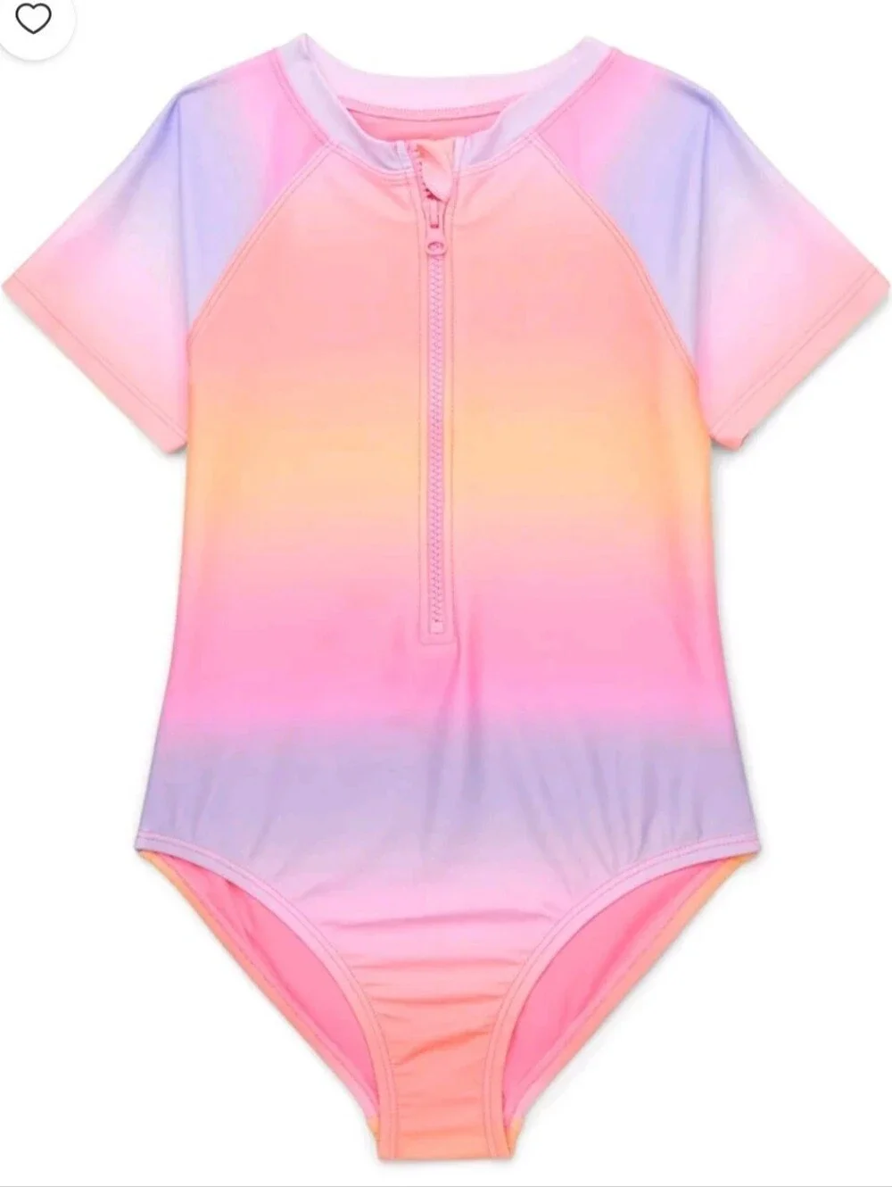 Kid Short-Sleeve Pastel Rainbow Zip-Front Swimsuit Girl Size XS & L Available